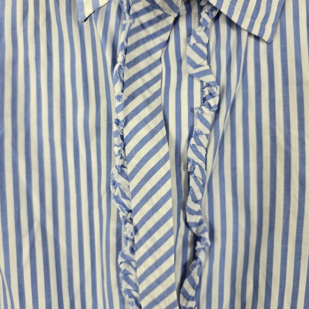 Lilly Pulitzer Women's Blue & White Striped Button Down Ruffle Shirt Size 10 - Picture 5 of 14